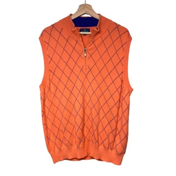 Brooks Brothers Other - Brooks Brothers orange with blue argyle 1/2 zip sweater vest size XL